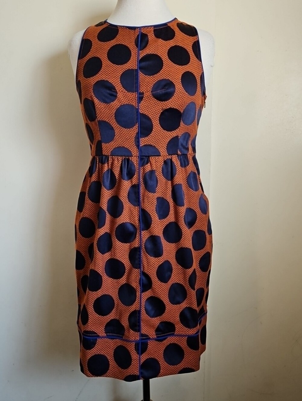 Anthropologie Maeve Rokin Polka Dot Dress Sleeveless Cross Back In Dark Orange 6